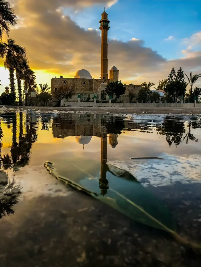 Sunset mosque reflection captured with iPhone photography by the photographer