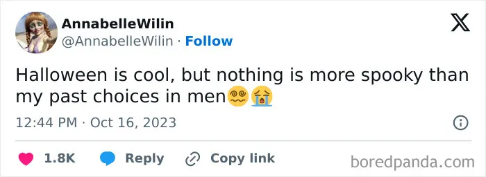 A funny tweet about dating choices being spookier than Halloween.