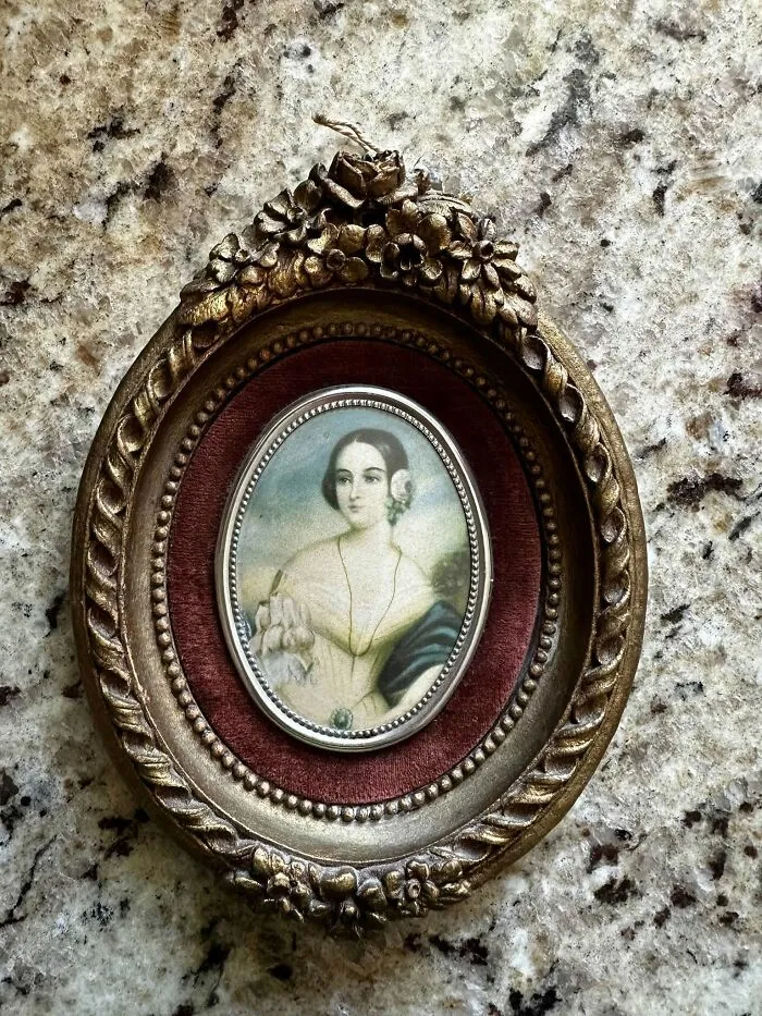 Vintage framed portrait in ornate gold frame from thrift store find