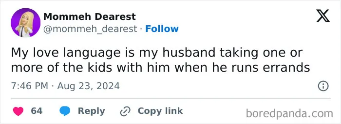 Relatable marriage tweets about a husband taking kids on errands by Mommeh Dearest.