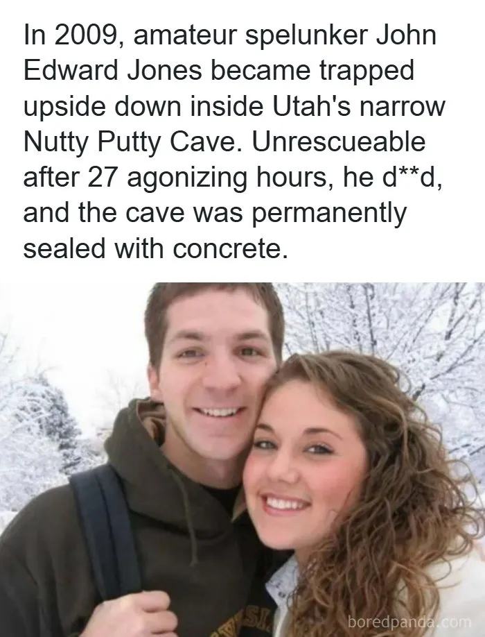 A photo of John Edward Jones and his wife, a reminder of creepy facts and news stories about spelunking tragedies