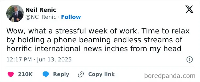 A relatable work tweet about relaxing after a stressful week of work.