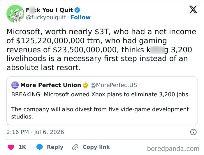 Microsoft plans to cut 3,200 Xbox jobs despite huge net income and gaming revenue