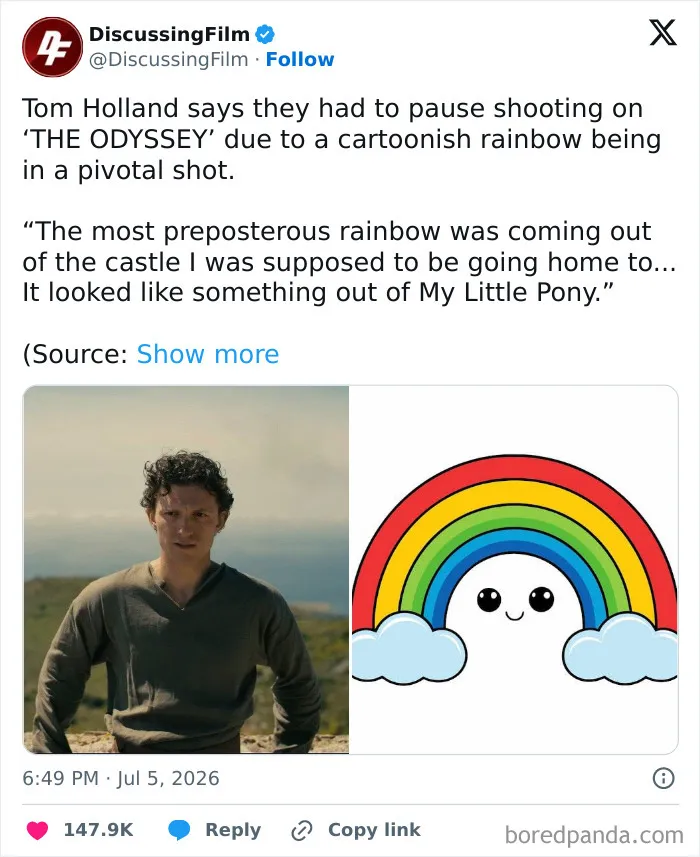 "They Had To Pause Shooting On 'The Odyssey' Due To A Cartoonish Rainbow"