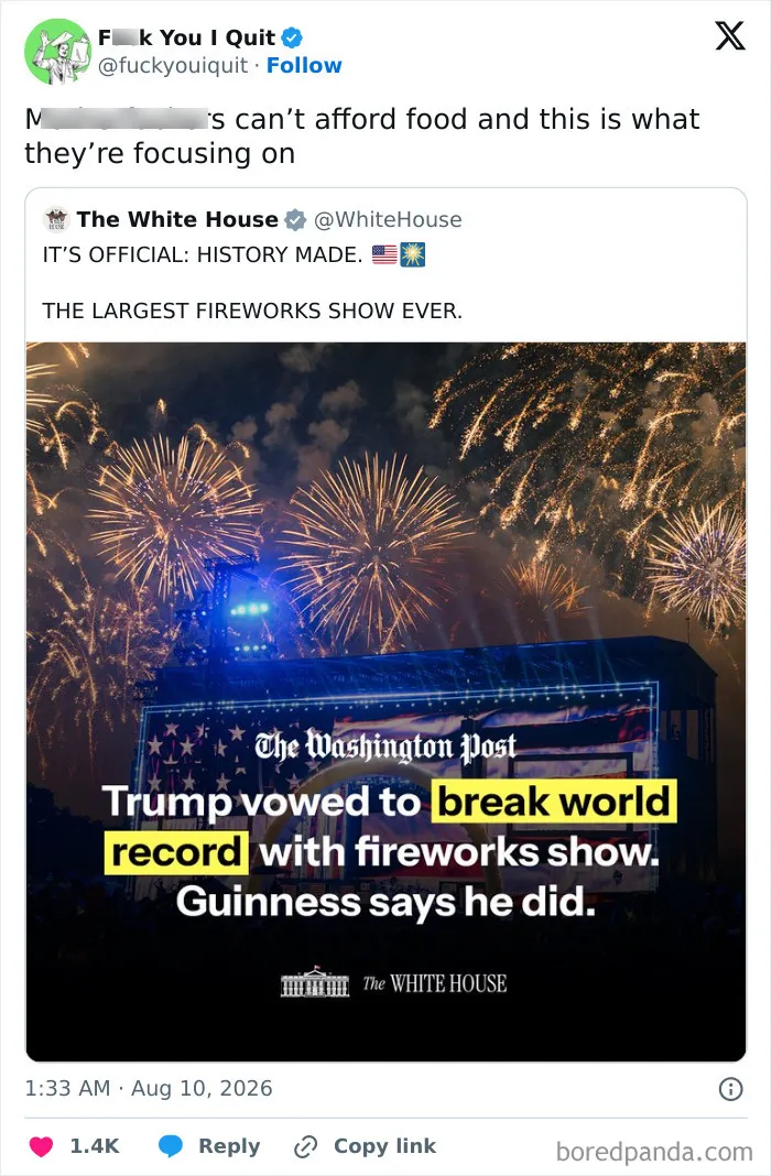 Tweet about biggest fireworks show breaking world record with fireworks in the sky
