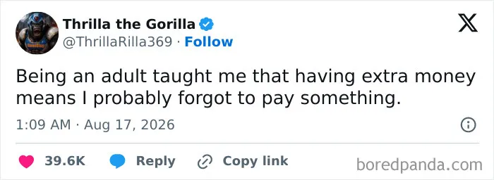 Adulting meme about extra money signifying unpaid bills