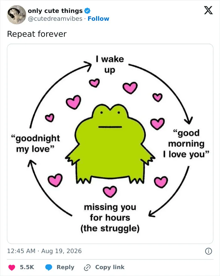 Cute frog comic about missing you and love cycle, adorable posts