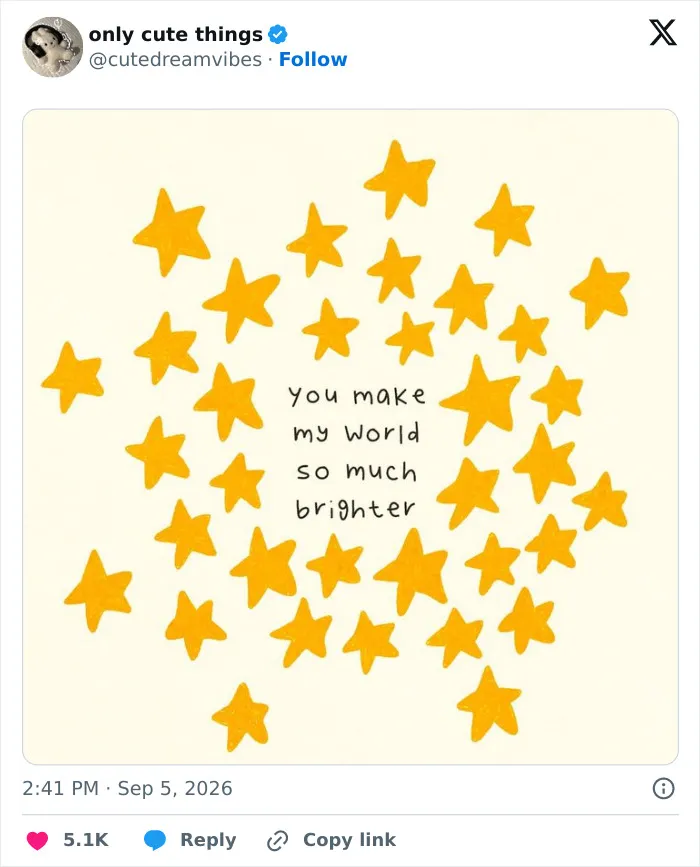 Illustration with yellow stars and text about making the world brighter with adorable posts