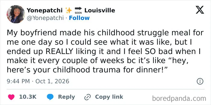 Social media post about a boyfriend making dinner, shared in a list of Marriage Tweets.