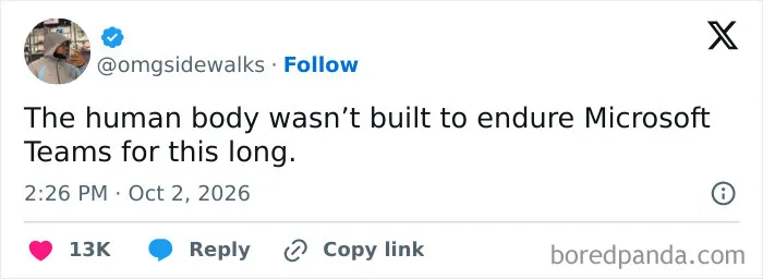 A humorous social media post about Microsoft Teams from a collection of work tweets.