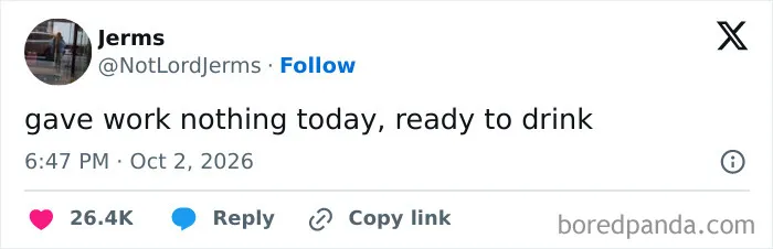 An amusing work tweet about doing no work all day, perfect for relatable work tweets collections.