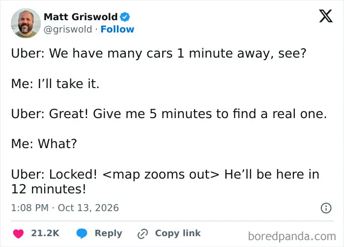 One of the hilarious tweets about waiting for an Uber ride