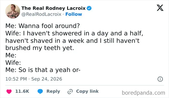 Relatable post featured in a list of Marriage Tweets about a funny conversation between a husband and wife.