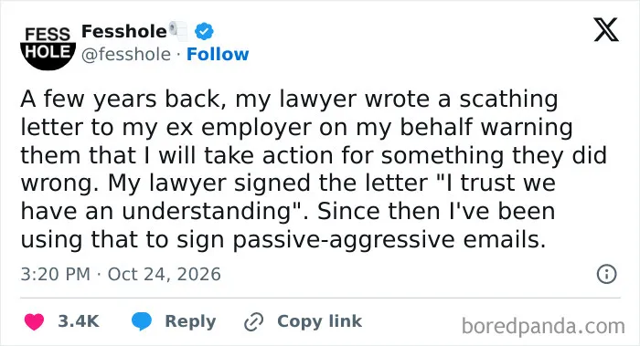 Anonymous confessions tweet about adopting a passive-aggressive email sign-off.