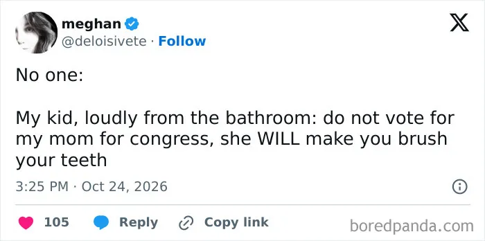 Hilarious tweet about a kid shouting from the bathroom, featured in parenting tweets.