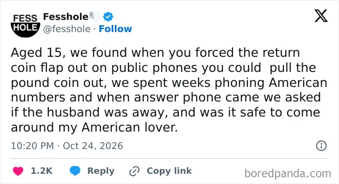 Anonymous confessions post about a prank involving payphones and calling random American numbers.