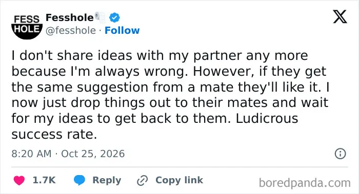 Anonymous confessions post detailing a clever strategy to share ideas with a partner using friends.