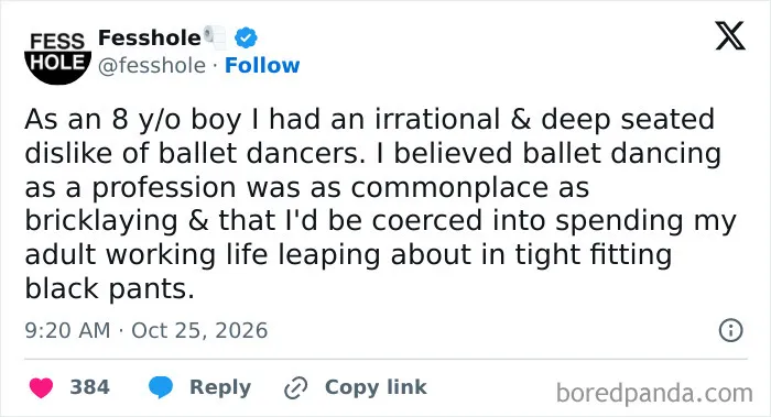 Anonymous confessions post about a childhood fear of being forced to become a ballet dancer.