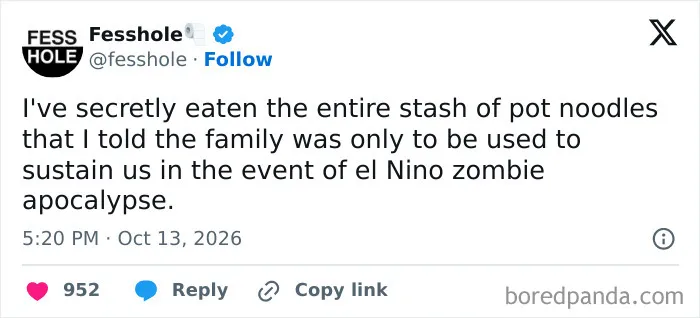 Online post featuring anonymous confessions about secretly eating the family stash of instant noodles.