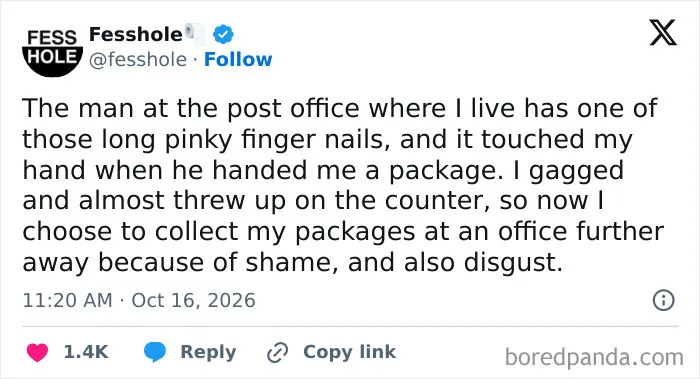 Anonymous confessions message about avoiding a local post office after an uncomfortable moment.