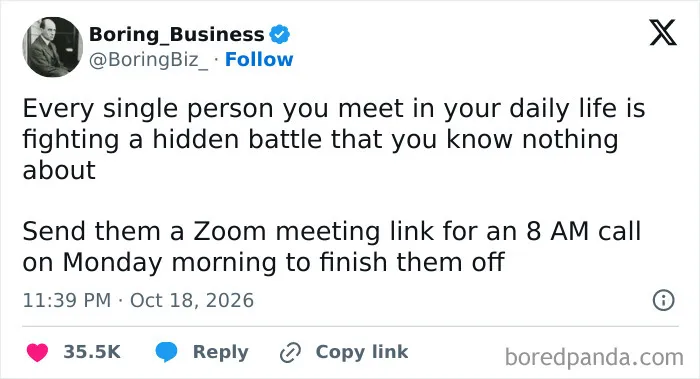 A funny post from a collection of hilarious tweets about sending early Zoom links