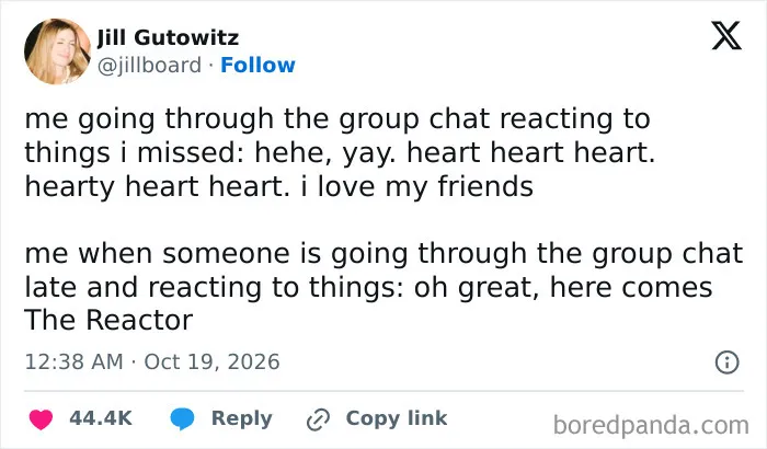 A relatable post featured in hilarious tweets people shared discussing group chat reactions and late responders.