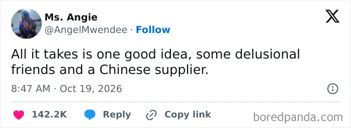 A motivational quote style post included in hilarious tweets about starting a business