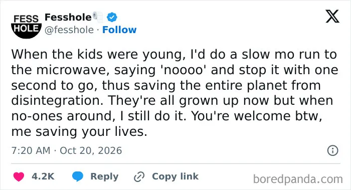 A social media post featuring anonymous confessions about stopping a microwave on time.