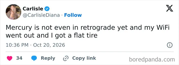 Hilarious tweets from October about bad luck before Mercury retrograde.