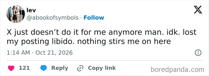A post featured among hilarious tweets about losing the motivation to post on social media platform X