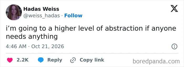 A funny tweet shared in October about going to a higher level of abstraction.