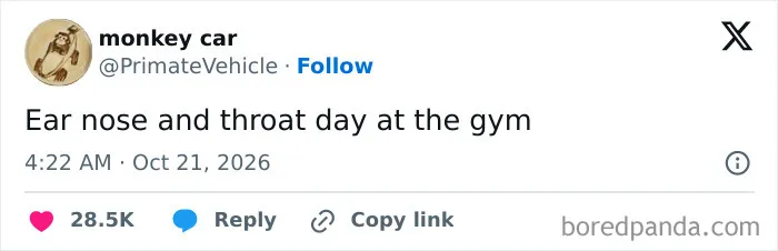 A hilarious tweet about working out at the gym.