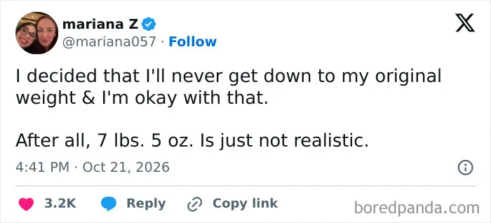 A hilarious tweet about birth weight jokes.