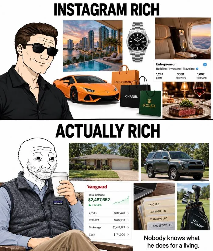Comparison of Instagram rich versus actually rich in financial dystopia context