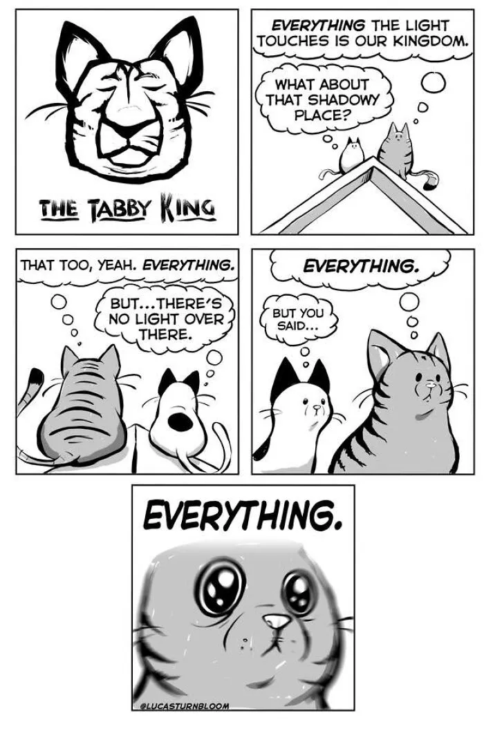 The Tabby King comic by Lucas Turnbloom highlighting relatable cat behaviors and conquering everything in sight.