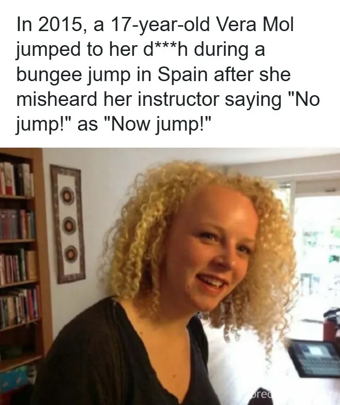 Vera Mol smiling indoors, illustrating tragic and creepy facts and news stories of extreme sports accidents