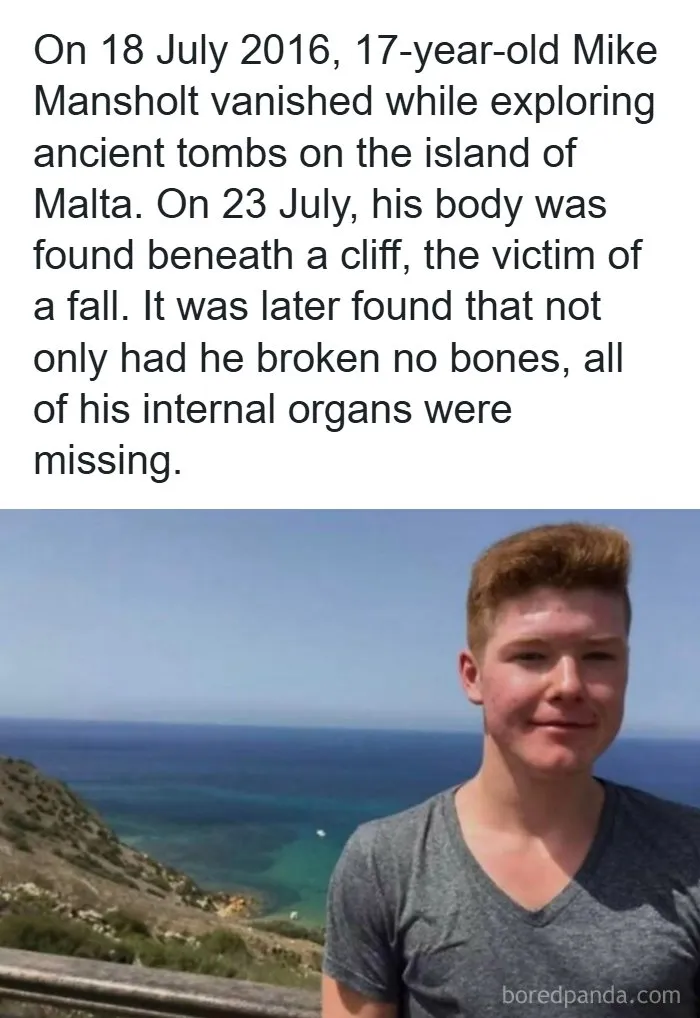 Portrait of 17-year-old Mike Mansholt, whose mysterious disappearance in Malta is among creepy facts and news stories