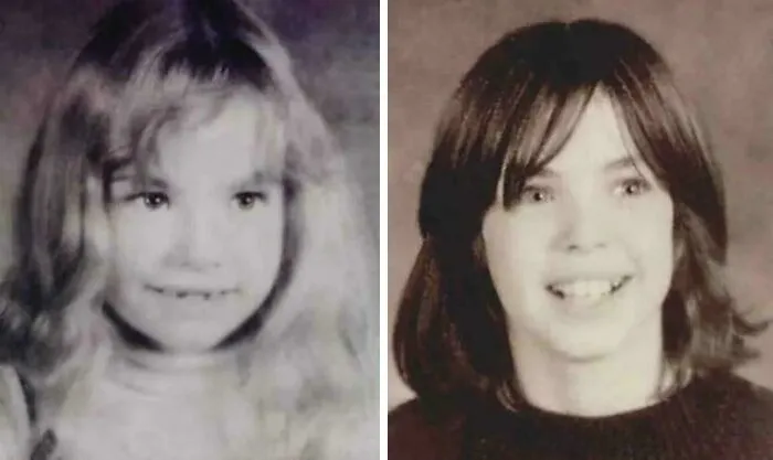 Side-by-side childhood portraits of young girls, featured in creepy mysteries online.