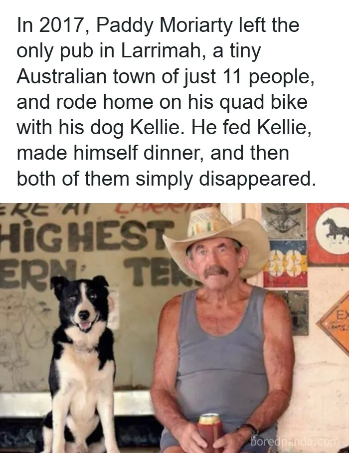 Paddy Moriarty and his dog Kellie sitting together before they became part of creepy facts