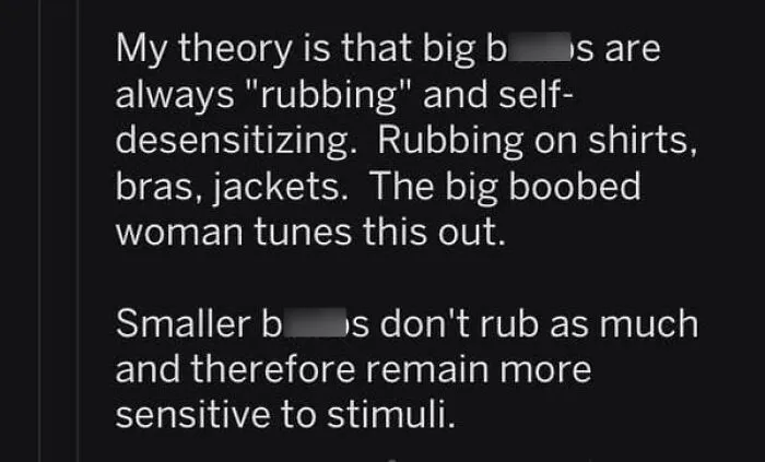 Comment thread containing wrong takes on female anatomy about breast sensitivity.