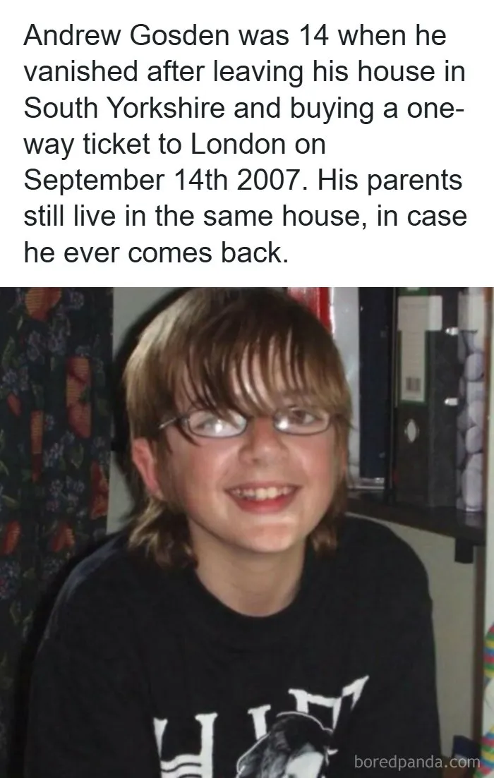 Andrew Gosden, who went missing in 2007, featured in creepy facts and news stories