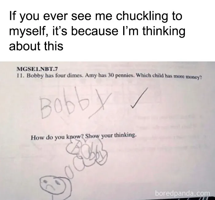Funny technically correct meme about counting dimes and pennies in math homework