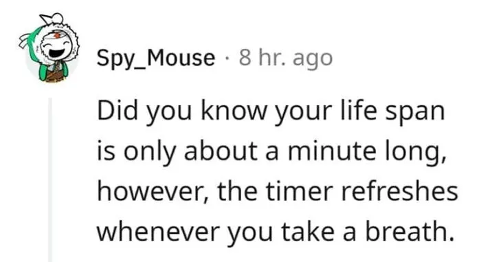 Funny life span meme about breath refreshing the timer