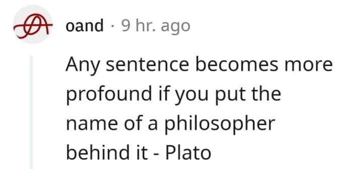 Meme about philosopher Plato making sentences profound, technically correct meme