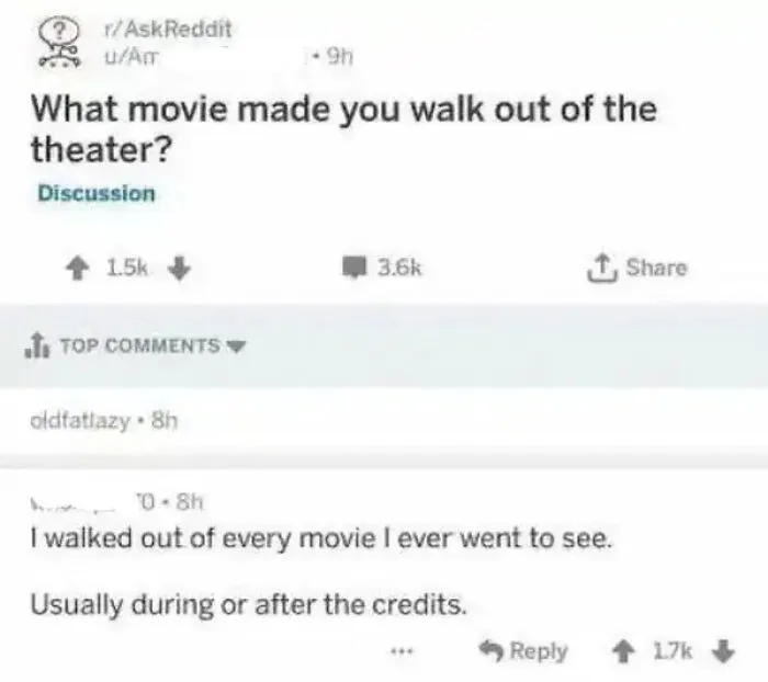 Reddit meme on movies that made users walk out of the theater
