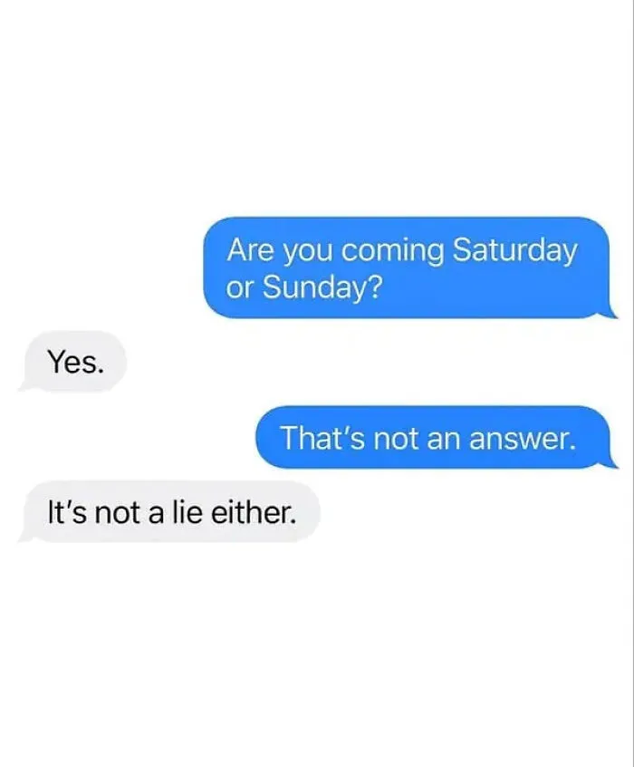 Funny text message meme with unclear yes answer