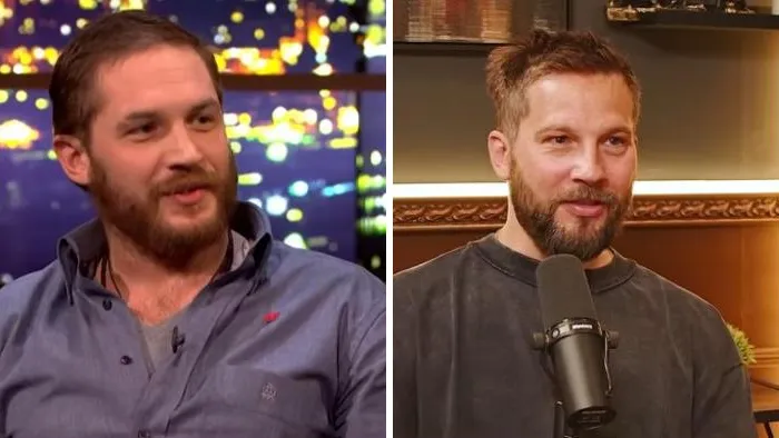 Bearded actors Tom Hardy and Logan Marshall-Green as celebrity lookalikes