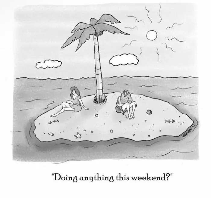 Deserted island comedy comic with two characters planning their weekend