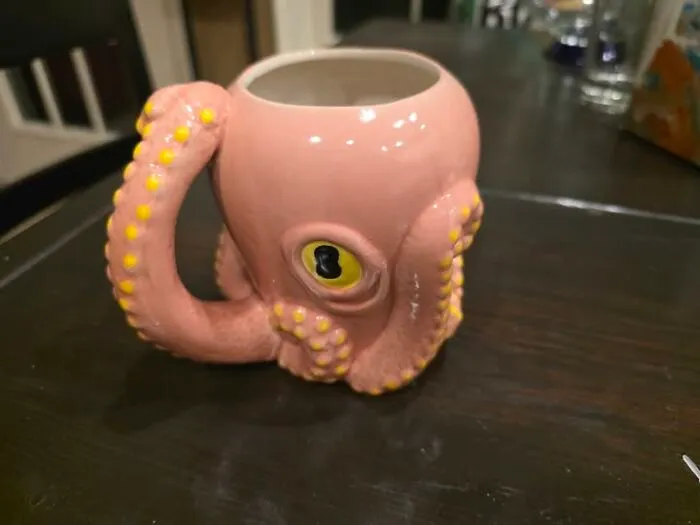 Pink ceramic octopus mug, unique thrift find