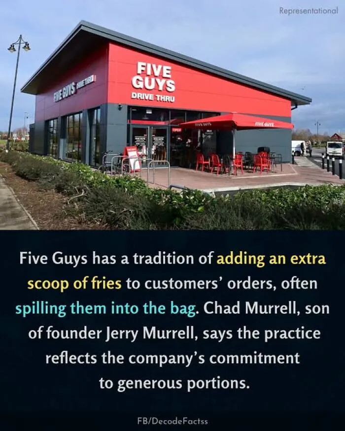 Five Guys restaurant tradition of adding an extra scoop of fries to orders